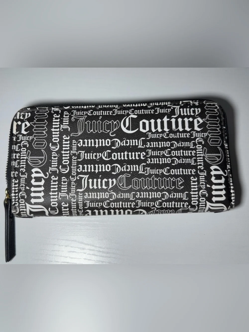 Juicy Couture Black Wallet with White Logo Print and Gold Accent
